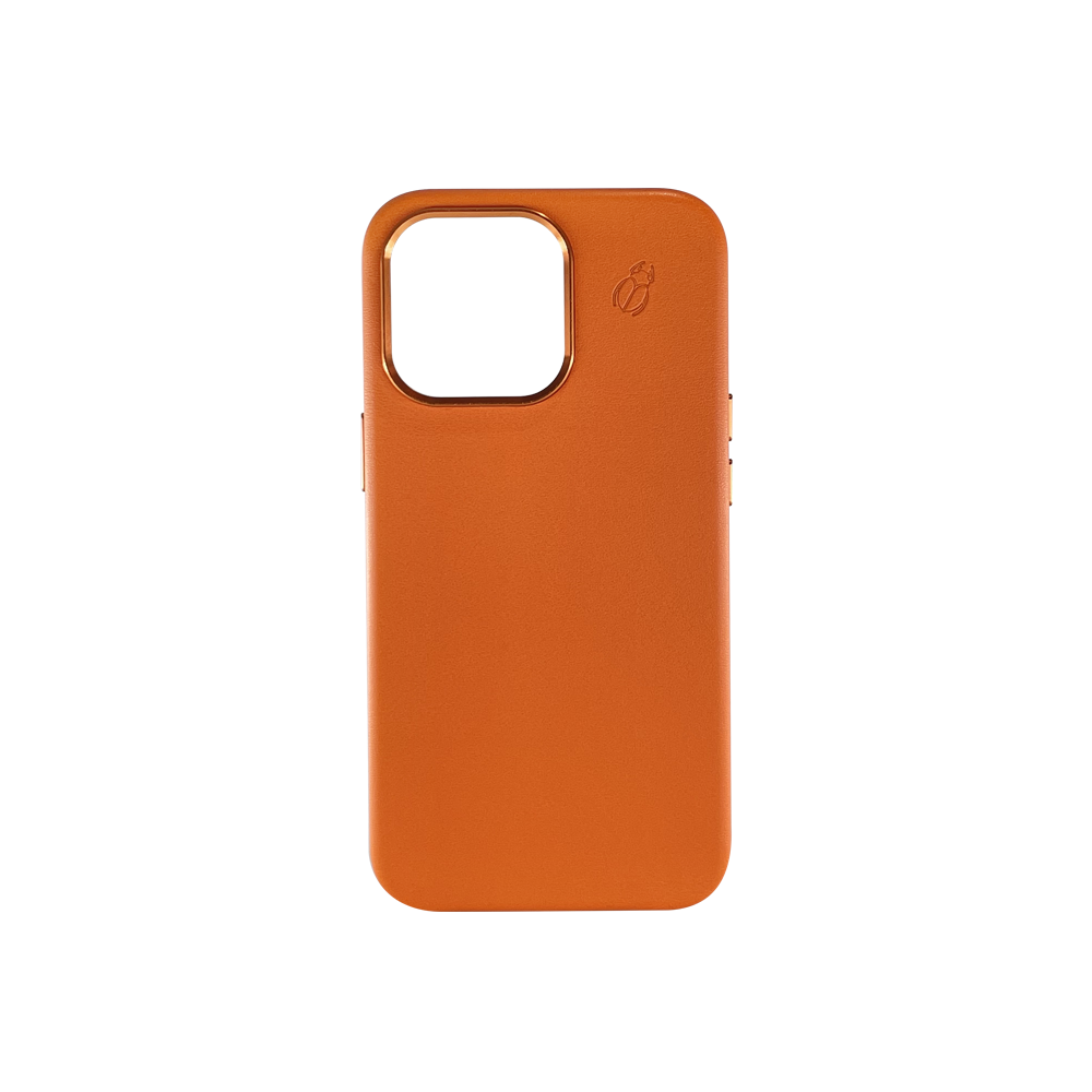 Coque cuir orange iPhone 13